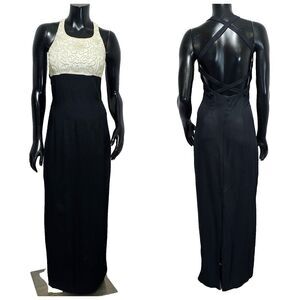 Vintage 90s Rampage R Wear Size S Two Toned Embroidery Strappy‎ Back Maxi Dress